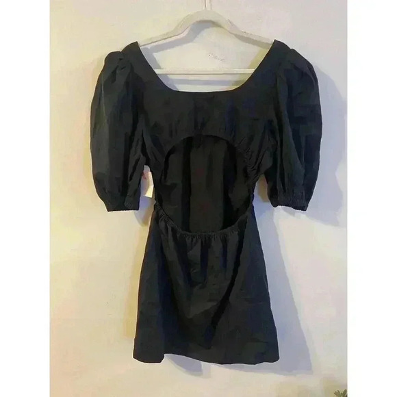NWT Nordstrom Open Edit Open Back Mini Black Cotton Mini Dress Size Small - Picture 2 of 4